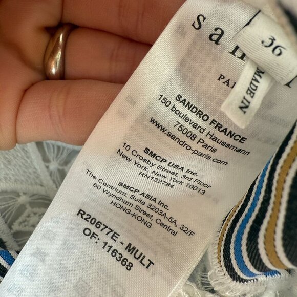 Sandro Dress Illa Cold Shoulder Midi Striped Lace Size EU 36 US 0/2 Wedding - Picture 9 of 12